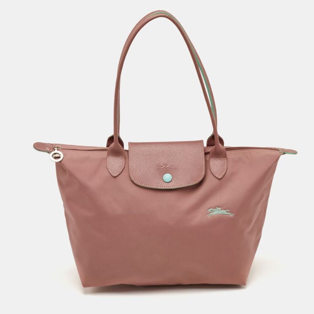 Longchamp Le Pliage M Dusty Pink Canvas And Leather Tote